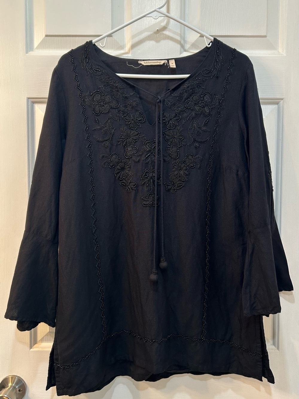 Women's Black Beaded Embroidered Tunic Blouse Sz M Dark Fairy Whimsigoth Magical